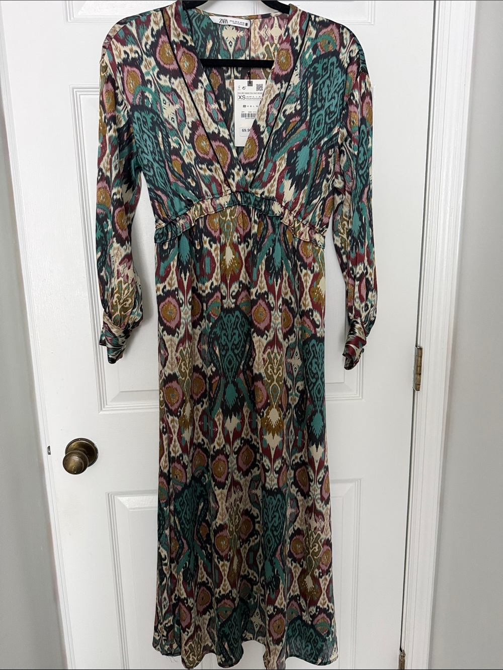 ZARA Multicolor Print V-Neck Dress XS